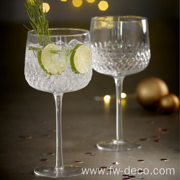 Vintage Gin Cocktail Glasses Embossed Clear Wine Glass